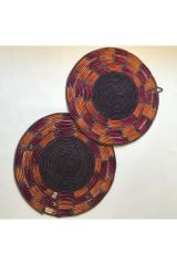 Nemesıa Hasır Duvar Tabağı _60 cm _ 2'li set _turuncu - mavi