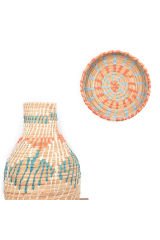 Bergenia Hasır Duvar Tabağı orta Boy _ 25 cm _ gök mavisi - turuncu